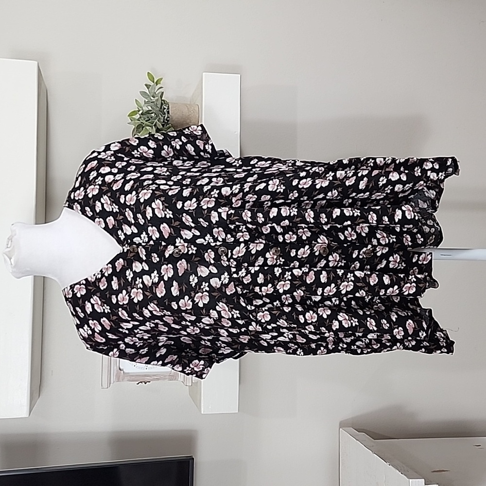 Indigo Rose Short Sleeve Floral Rayon Spring V-neck Top